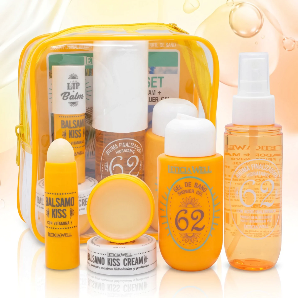 Trousse beauté jaune N°62 Leticia Well avec quatre produits
